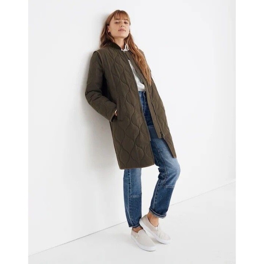 Madewell Quilted Military Coat Green Womens Medium